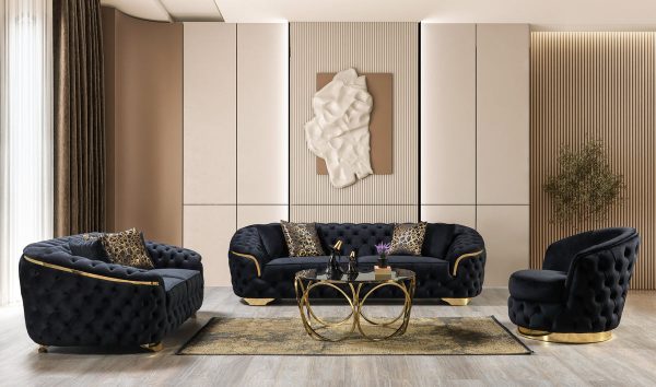 Lupino Black Velvet Sofa 95" & Loveseat 82"