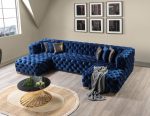 Neva Blue Velvet Double Chaise 138" Sectional - Image 4