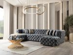 Neva Gray Velvet Double Chaise 138" Sectional - Image 4