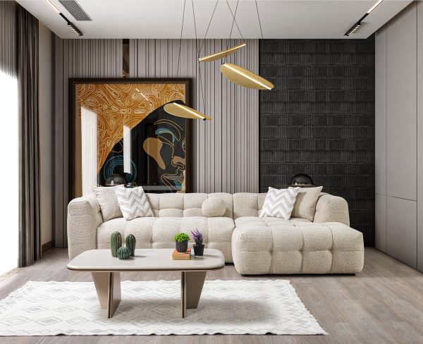 Ivy Ivory Boucle RAF 110" Sectional