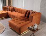 Elisha Orange Velvet Double Chaise 140" Sectional - Image 2